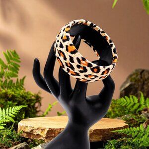 Leopard Print Fabric-Wrapped Chunky Bangle Bracelet — Animal Print Statement